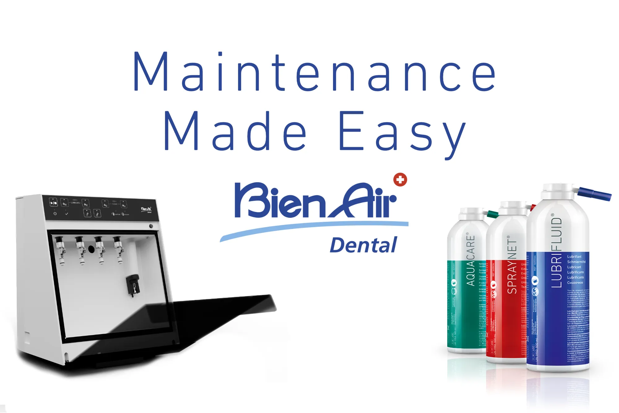 Bien-Air dental handpiece being maintained with Spraynet and Lubrifluid